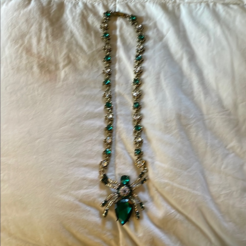 Fun Emerald and Diamond Rhinestone  Spider Necklace